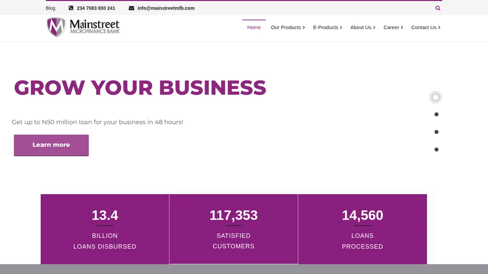 Live website capture of Mainstreet Microfinance Bank