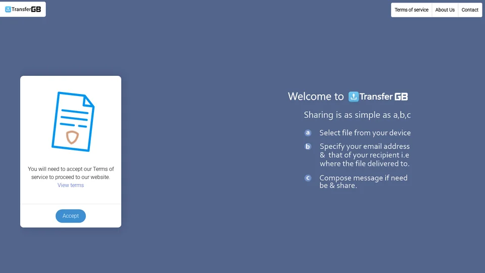 Live website capture of TransferGB