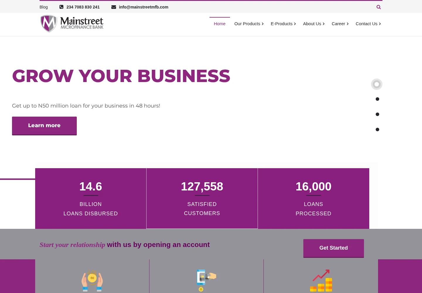 Actual Mainstreet Microfinance Bank website capture